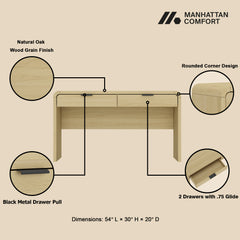 Grace 54" Home Office Desk in Natural Oak and Black - Ornate Home