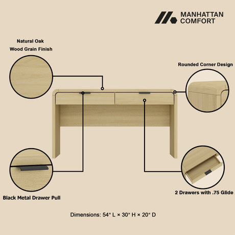Grace 54" Home Office Desk in Natural Oak and Black - Ornate Home