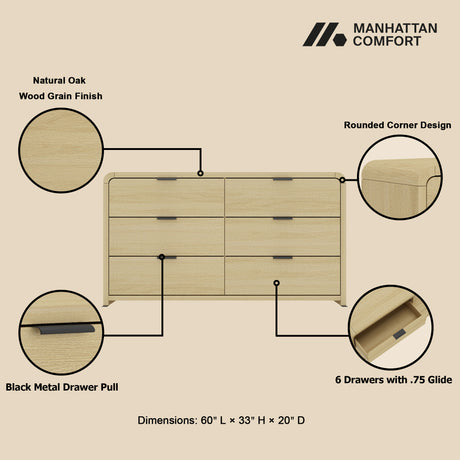 Grace 60" Double Dresser in Natural Oak and Black - Ornate Home