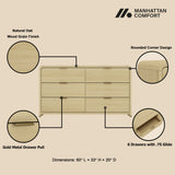 Grace 60" Double Dresser in Natural Oak and Gold - Ornate Home