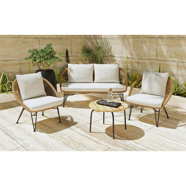 Grace Black/Natural/Olefin Beige Outdoor Seating 4PC Set - Ornate Home