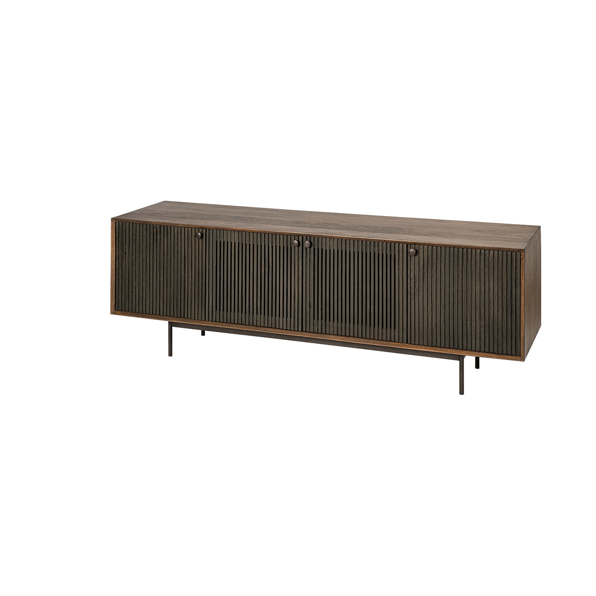 Grace Brown Two-Toned Solid Wood TV Stand Media Console with Slated Doors, TV up to 82" - Ornate Home