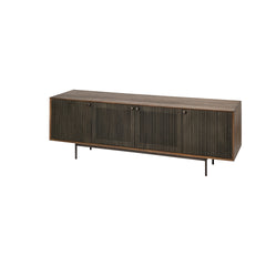 Grace Brown Two-Toned Solid Wood TV Stand Media Console with Slated Doors, TV up to 82" - Ornate Home