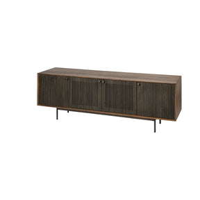 Grace Brown Two-Toned Solid Wood TV Stand Media Console with Slated Doors, TV up to 82" - Ornate Home