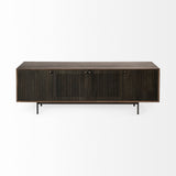 Grace Brown Two-Toned Solid Wood TV Stand Media Console with Slated Doors, TV up to 82" - Ornate Home