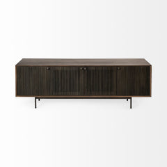 Grace Brown Two-Toned Solid Wood TV Stand Media Console with Slated Doors, TV up to 82" - Ornate Home