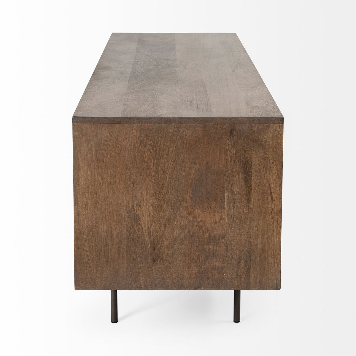 Grace Brown Two-Toned Solid Wood TV Stand Media Console with Slated Doors, TV up to 82" - Ornate Home