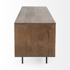 Grace Brown Two-Toned Solid Wood TV Stand Media Console with Slated Doors, TV up to 82" - Ornate Home