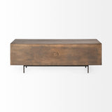 Grace Brown Two-Toned Solid Wood TV Stand Media Console with Slated Doors, TV up to 82" - Ornate Home