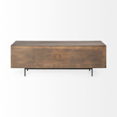 Grace Brown Two-Toned Solid Wood TV Stand Media Console with Slated Doors, TV up to 82" - Ornate Home