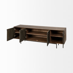 Grace Brown Two-Toned Solid Wood TV Stand Media Console with Slated Doors, TV up to 82" - Ornate Home