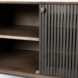 Grace Brown Two-Toned Solid Wood TV Stand Media Console with Slated Doors, TV up to 82" - Ornate Home