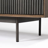 Grace Brown Two-Toned Solid Wood TV Stand Media Console with Slated Doors, TV up to 82" - Ornate Home