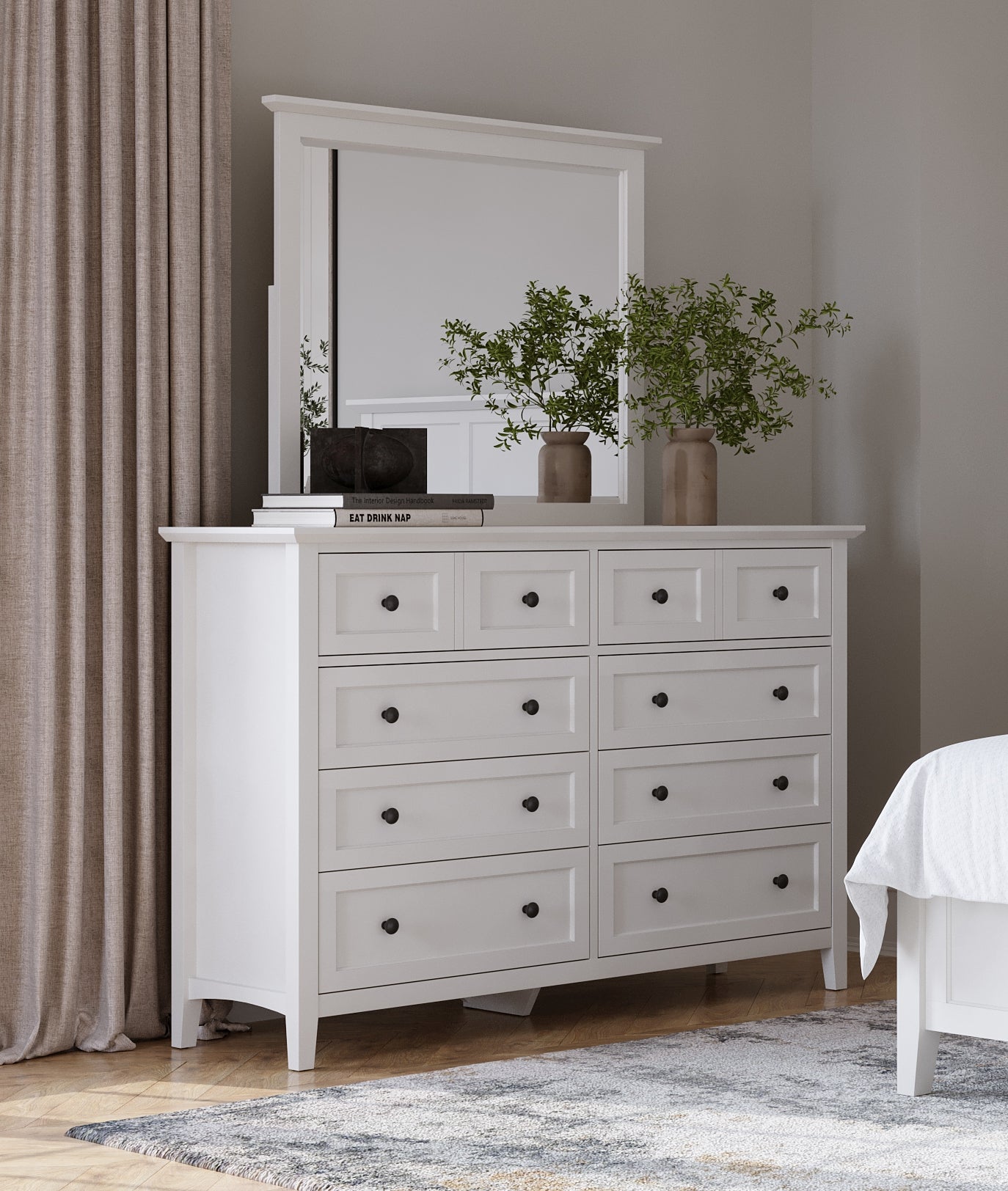 Modus Furniture Grace Eight Drawer Dresser in Snowfall White (2024)