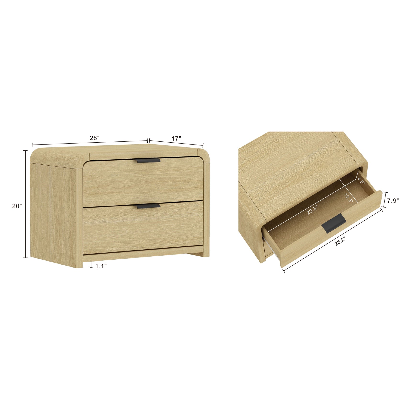 Grace Nightstand in Natural Oak and Black (set of 2) - Ornate Home