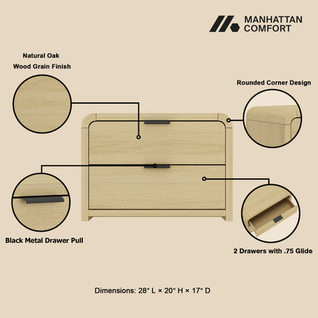 Grace Nightstand in Natural Oak and Black (set of 2) - Ornate Home