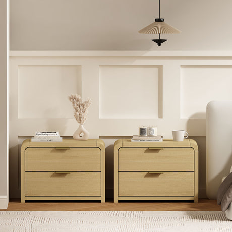 Grace Nightstand in Natural Oak and Gold (set of 2) - Ornate Home