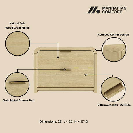 Grace Nightstand in Natural Oak and Gold (set of 2) - Ornate Home