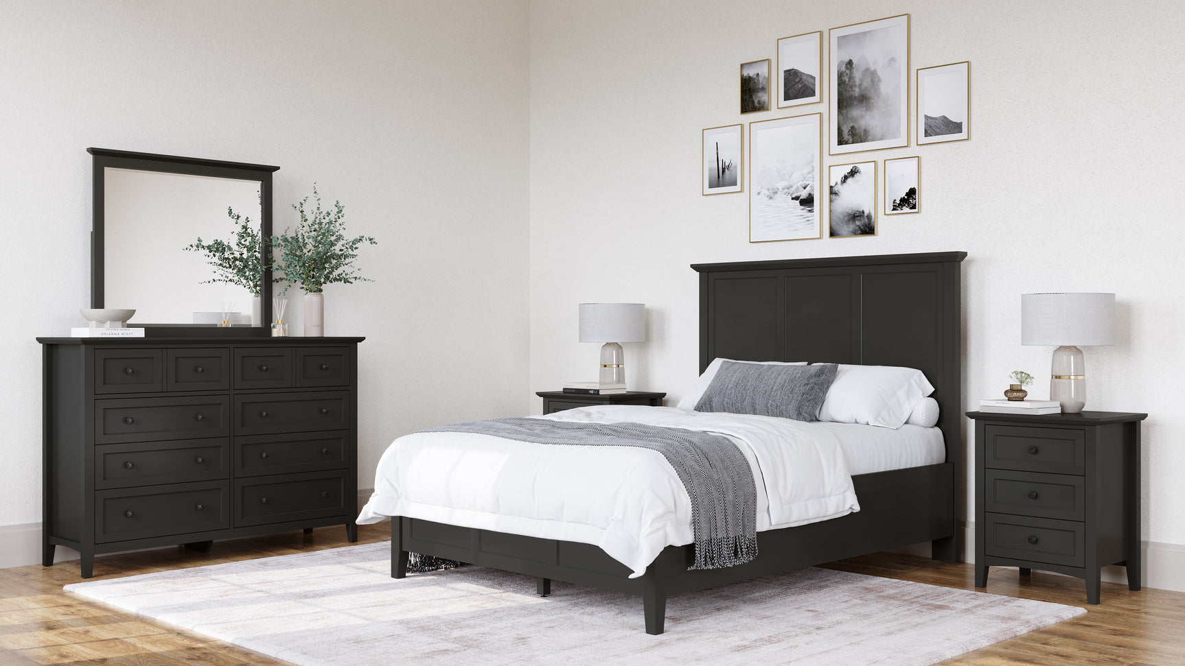 Grace Three California King Panel Bed in Raven Black - Ornate Home