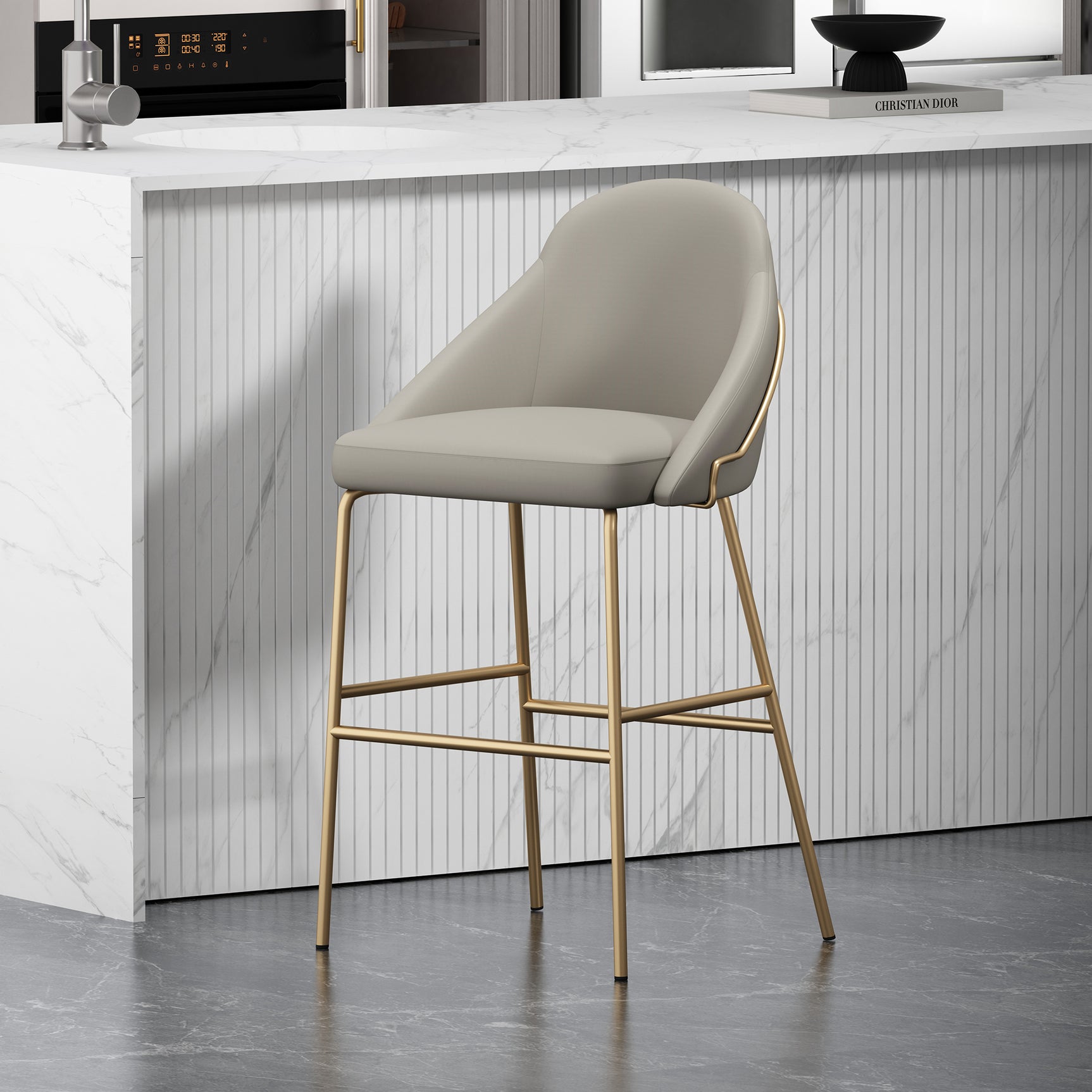 Gracie Barstool in Stone and Gold - Ornate Home