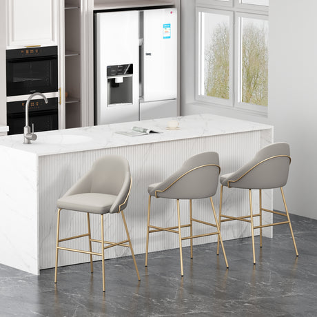 Gracie Barstool in Stone and Gold (set of 3) - Ornate Home