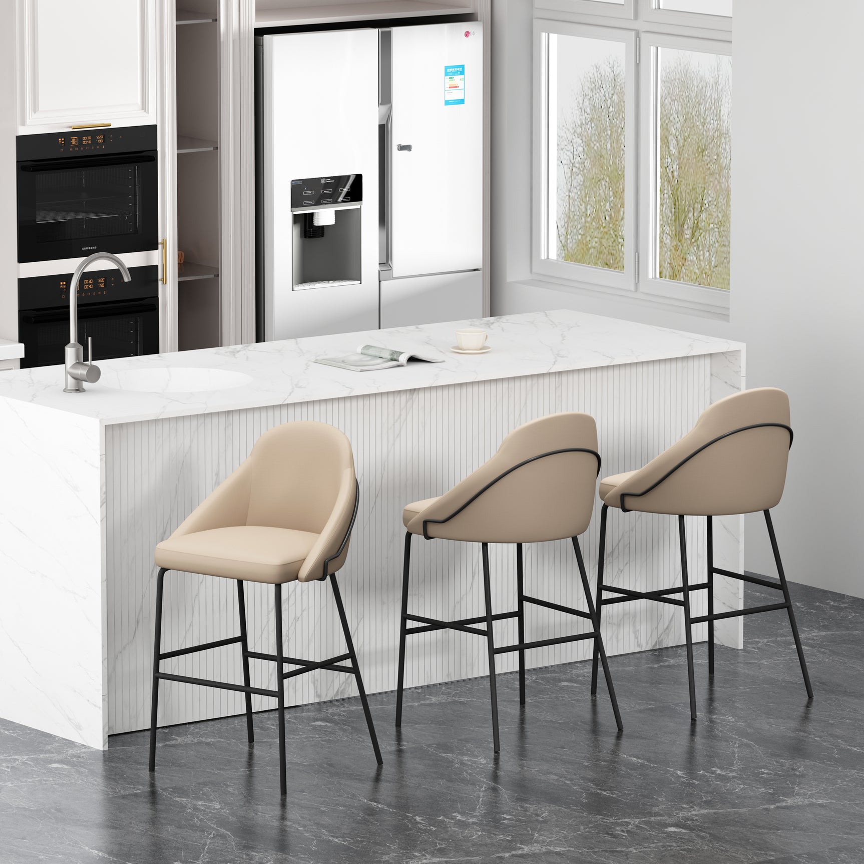 Gracie Barstool in Tan and Black (set of 3) - Ornate Home