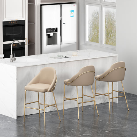 Gracie Barstool in Tan and Gold (set of 3) - Ornate Home