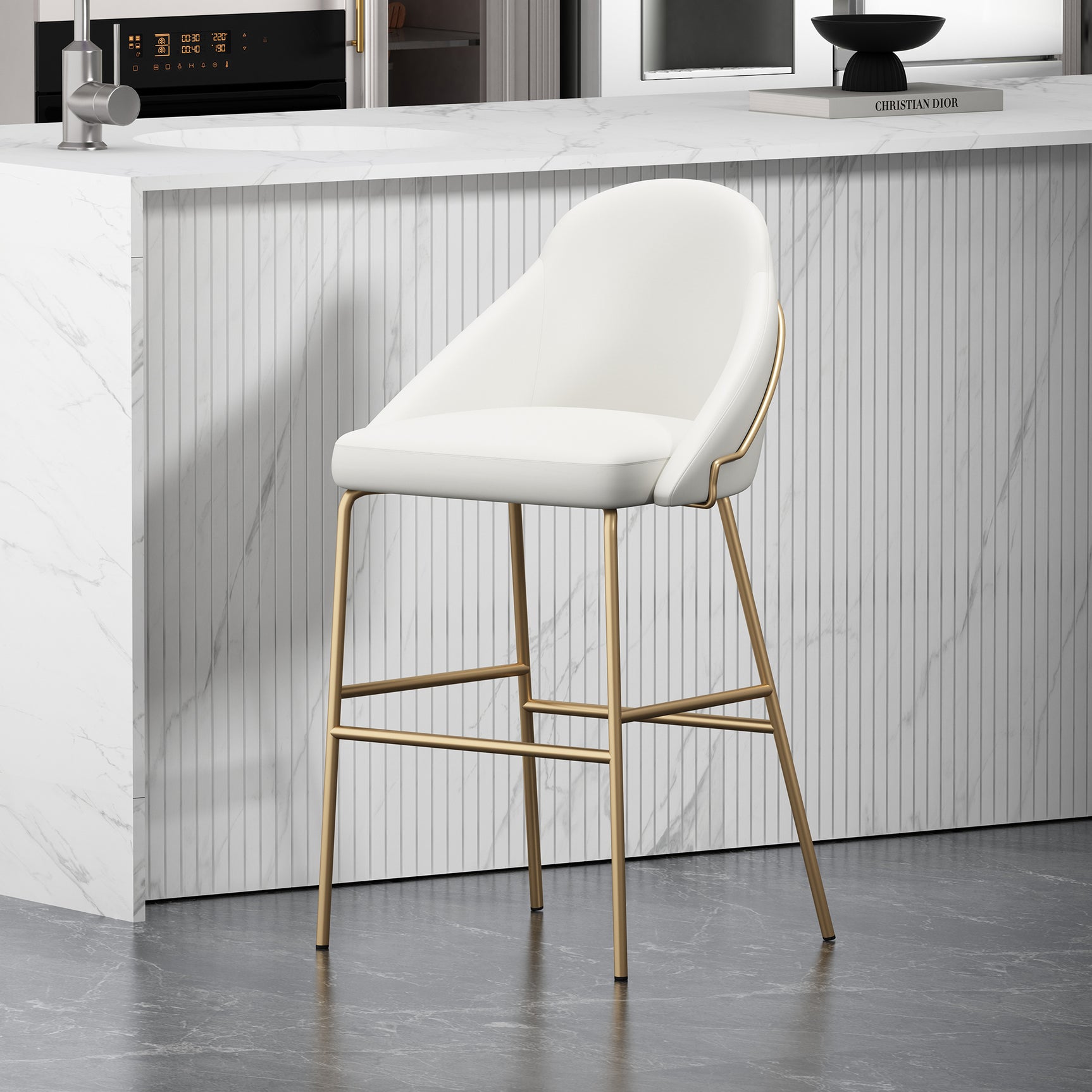 Gracie Barstool in White and Gold - Ornate Home