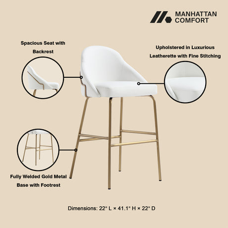 Gracie Barstool in White and Gold - Ornate Home