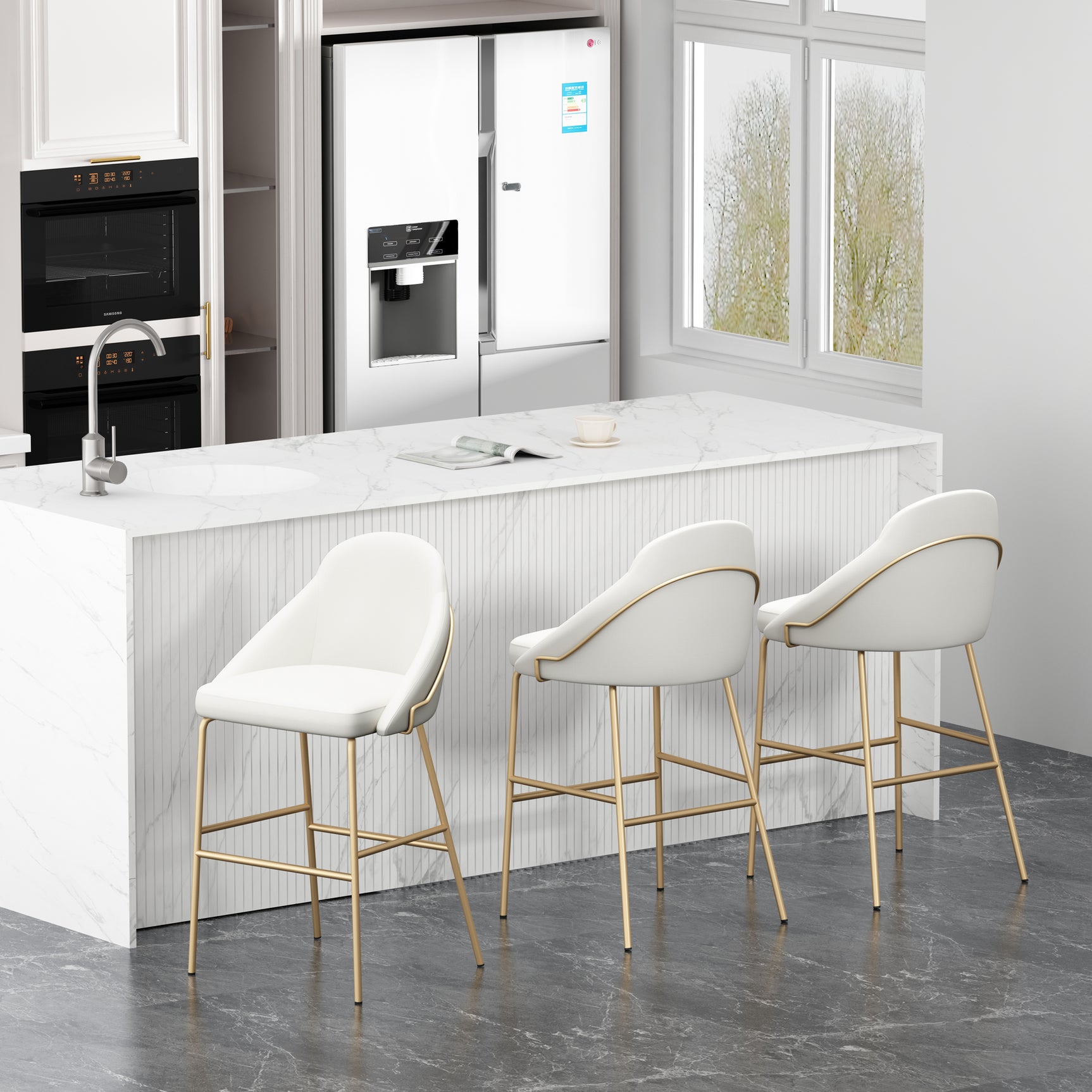 Gracie Barstool in White and Gold (set of 3) - Ornate Home