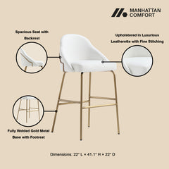 Gracie Barstool in White and Gold (set of 3) - Ornate Home