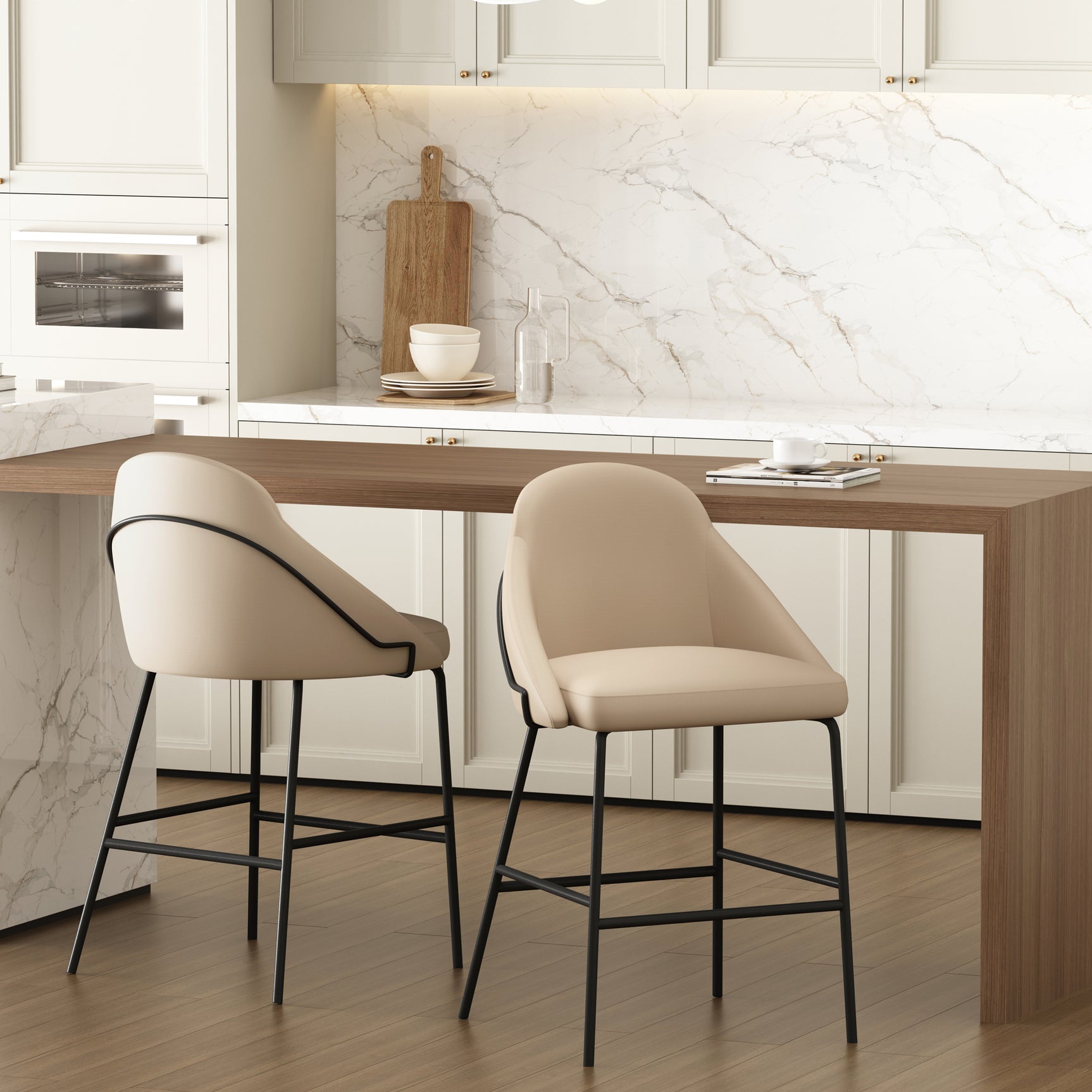 Gracie Counter Stool in Tan and Black (set of 2) - Ornate Home