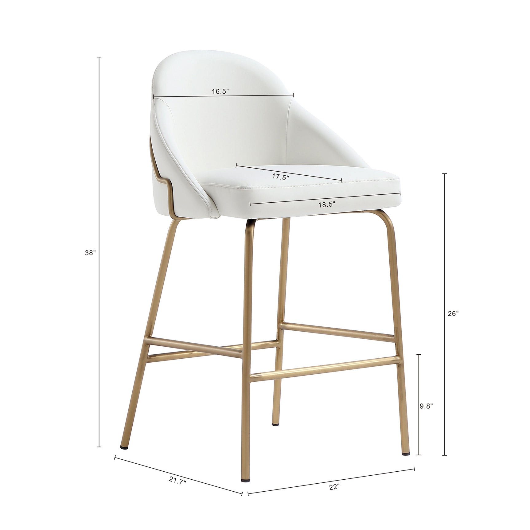 Gracie Counter Stool in White and Gold - Ornate Home