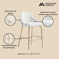 Gracie Counter Stool in White and Gold - Ornate Home