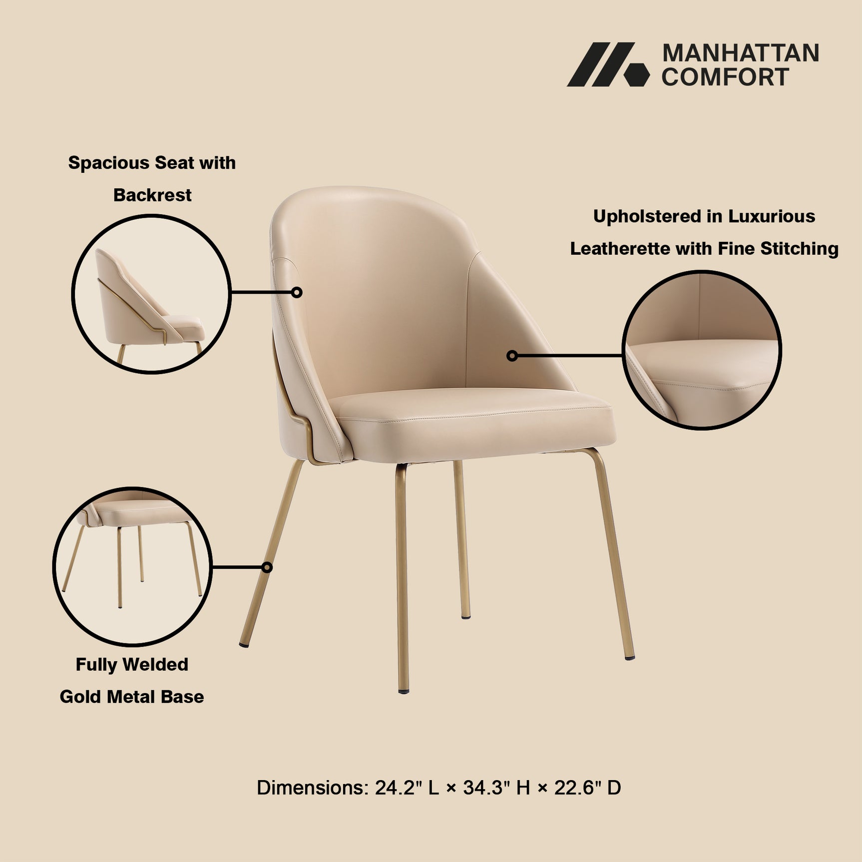 Gracie Dining Chair in Tan and Gold (set of 2) - Ornate Home