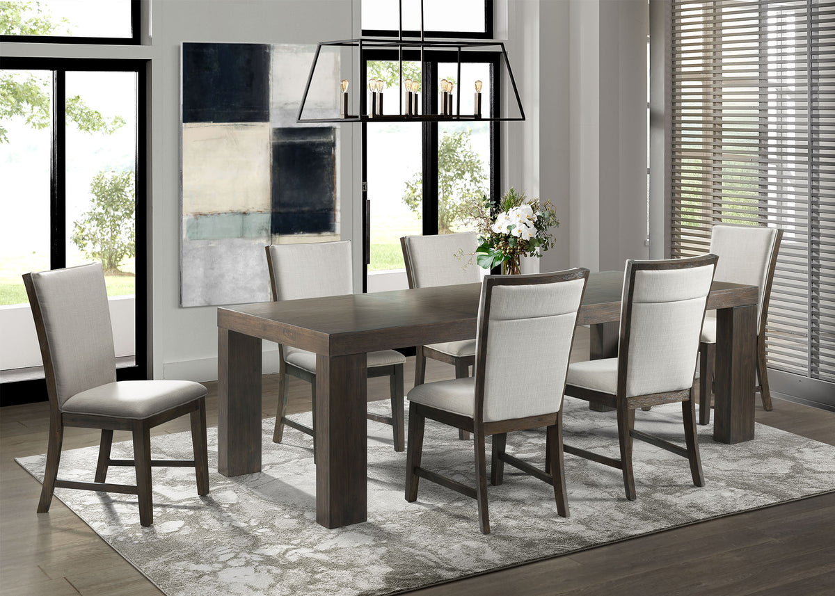 Grady Brown 7-Piece Dining Set with Table & Six Upholstered Side Chairs