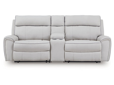 Grafton Pike Pearl/Ash 3-Piece Dual Power Reclining Modular Loveseat with Console - Ornate Home