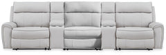 Grafton Pike Pearl/Ash 5-Piece Reclining Sectional with Storage Consoles - Ornate Home