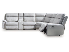 Grafton Pike Pearl/Ash 6-Piece Dual Power Reclining Sectional with Console - Ornate Home