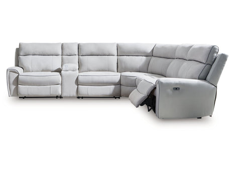 Grafton Pike Pearl/Ash 6-Piece Dual Power Reclining Sectional with Console - Ornate Home
