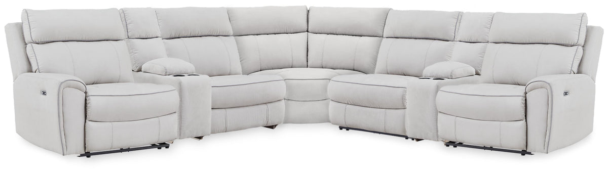 Grafton Pike Pearl/Ash 7-Piece Reclining Sectional with Storage Consoles - Ornate Home