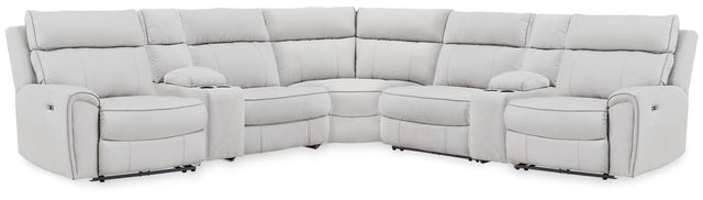Grafton Pike Pearl/Ash 7-Piece Reclining Sectional with Storage Consoles - Ornate Home
