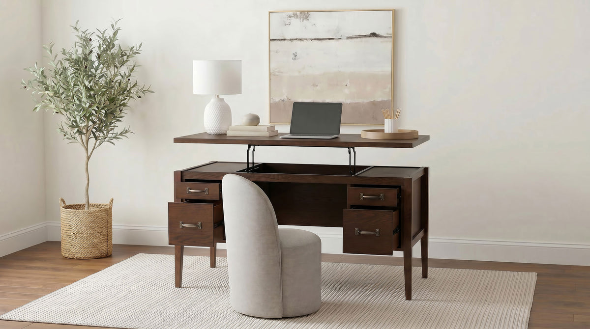Graham Chocolate 54-inch 4-drawer Double Pedestal Lift Top Computer Desk - Ornate Home