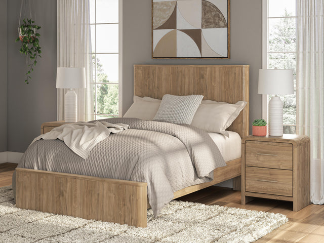 Gramburg Warm Natural Brown Full Panel Platform Bed - Ornate Home