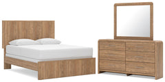 Gramburg Warm Natural Brown Queen Panel Bed, Dresser and Mirror - Ornate Home