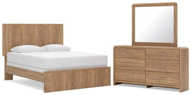 Gramburg Warm Natural Brown Queen Panel Bed, Dresser and Mirror - Ornate Home