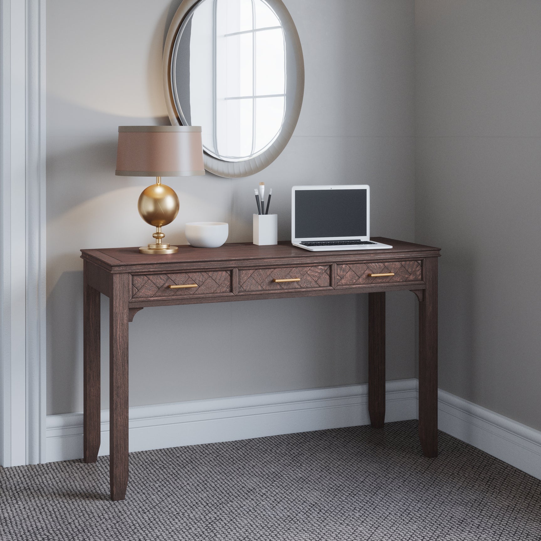 Gramercy Dark Chevron Power Desk - Ornate Home