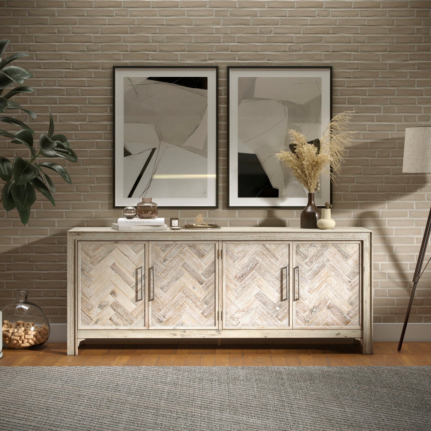 Gramercy Grey Wash 4 Door Accent Cabinet - Ornate Home
