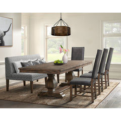 Gramercy Walnut 6-Piece Dining Set with Table, Four Tall Back Chairs & Settee - Ornate Home