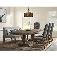 Gramercy Walnut 6-Piece Dining Set with Table, Four Tufted Tall Back Chairs & Settee - Ornate Home